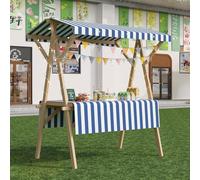Carro De Comida De Madera con Ruedas Multiusos Durable Puesto De Venta Plegable Carrito De Exhibición Portátil con Toldo Y Mantel para Mercados Callejeros Ferias,14,120cm