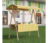 Carro De Comida De Madera con Ruedas Multiusos Durable Puesto De Venta Plegable Carrito De Exhibición Portátil con Toldo Y Mantel para Mercados Callejeros Ferias,10,150cm