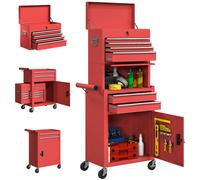 HOMCOM Carro de Herramientas con 6 Cajones y Cerraduras, 3 en 1, Carro de Taller Móvil con Ruedas y Panel Lateral Perforado, Caja de Herramientas Desmontable de Acero, para Taller, Garaje, Negro