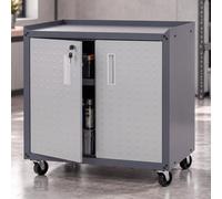 Carro de herramientas HWC-O52, carro de taller con ruedas, con cerradura, 2 compartimentos de almacenamiento, acero, 80x77x50 cm, color gris claro/gris oscuro