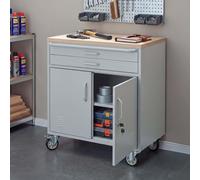 Carro de herramientas HWC-R18, carro con ruedas para herramientas, con cerradura, con ruedas, compartimentos de almacenamiento, cajones, acero, 85x75x53 cm, color gris claro