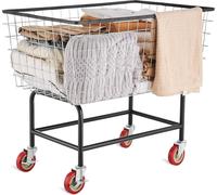Carro de lavandería de alambre, cesta de lavandería de alambre con ruedas de 4.5 bushels, carro de cesta de lavandería comercial de alambre de 35" x 15.7" x 22", estructura de acero con acabado cromad