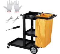 Carro de limpieza, carro de limpieza profesional con 3 compartimentos, carro para bolsas de basura, carro para hoteles, carro de fregado