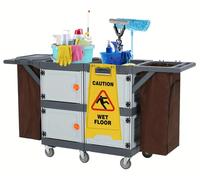 Carro de limpieza - Carro para limpieza - Carro para productos de limpieza - Vehículo de limpieza - Carro con fregona - 4 compartimentos - Plástico resistente