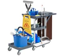 Carro de Limpieza Comercial,Carro Limpieza Profesional para Hoteles y Hospitales con Estantes, Carro de Servicio con 6 Ruedas y Bolsa de Vinilo para Oficina y Hotel, Capacidad de 300 LB