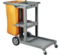 Carro de limpieza con 3 estantes, carro comercial para limpieza con capacidad de 90 kg, carro de limpieza de plástico con una bolsa de PVC de 25 galones, dimensiones: 119 cm x 51 cm x 98 cm, color: am
