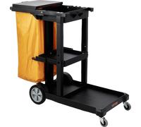 Carro de limpieza con 3 estantes, carro comercial para limpieza con capacidad de 90 kg, carro de limpieza de plástico, con bolsa de PVC de 25 galones y cubierta, dimensiones: 119 cm x 51 cm x 98 cm, c