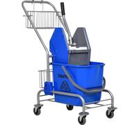 Carro de limpieza Fortuna Lai, carro de limpieza para el hogar, prensa profesional para pasteles, cubo de 26 litros + cesta de almacenamiento, color azul, 73L x 45B x 95H cm