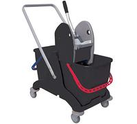 Carro de limpieza TTSS Negro 25 l + 25 l con mango azul y rojo + escurridor cubo lava suelos profesional industrial
