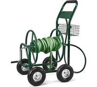 Carro de manguera metálico Silecomplaza, carro para manguera de jardín de 80 metros, enrollador de manguera con cesta, sistema de riego para jardín, color verde