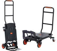 Carro de mano de aluminio, 2 en 1, con capacidad de carga de 300 libras. Carro de mano industrial resistente y convertible, que se pliega y se transforma en un carro plataforma con ruedas de goma. Car