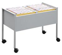 Carro de oficina resistente, color plateado, con dimensiones de 592 x 760 x 400 mm, equipado con 2 compartimentos para archivadores colgantes, con capacidad para aproximadamente 100 archivadores colga