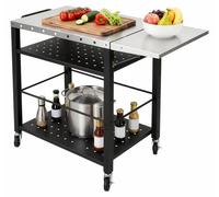 Carro de parrilla de acero inoxidable con tapa abatible y 4 ruedas