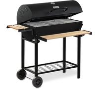 Carro de parrilla de carbón con tapa | 80 x (ancho) 42 cm | Carro de parrilla de carbón de alta calidad, con ruedas, que incluye termómetro, rejilla para mantener la comida caliente y estantes para gu