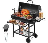 Carro de parrilla de madera, parrilla de carbón de tamaño extra grande con tapa, termómetro, cajón para cenizas, protección contra quemaduras, ventilación ajustable y gran capacidad