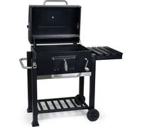 Carro de parrilla para barbacoa con carbón, con tapa, estante y puerta para el fuego, ajuste de altura para el carbón y termómetro