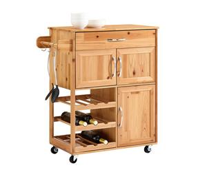 Carro de servicio SoBuy con ruedas, carro de cocina con superficie de trabajo, carro con estante para vinos, isla de cocina, estante para la cocina, comedor y exteriores. Modelo: FKW45-N