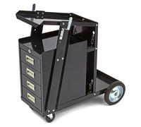 Carro de soldadura móvil para taller: 4 compartimentos, soportes para cables y soplete, espacio para bombona de gas, 4 ruedas