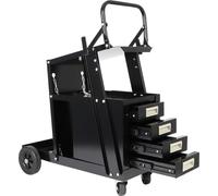 Carro de soldadura Wiltec con 4 cajones, carro para equipos de soldadura con capacidad de hasta 100 kg, carro de acero para bombonas de gas con ruedas de transporte, carro de taller para soldadoras y 