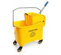 Carro escurridor con 4 ruedas - Amarillo | Cubo exprimidor de fregona de 20 L con precaución para suelos húmedos Carrito de limpieza comercial para negocios, hospitales, escuela