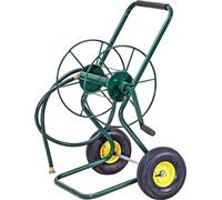 Carro metálico para mangueras con 2 ruedas y manivela, para mangueras de 3/4" de 61 metros, color verde