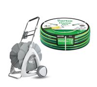 Carro para manguera de jardín, 1/2", 45 metros + Manguera de jardín Vartco Home Plus, 1/2", 30 metros, marca Agaplast
