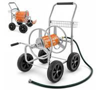 Carro para mangueras VEVOR, con capacidad para hasta 76 metros de manguera de 1,5 cm de diámetro. Carro móvil para mangueras de jardín, con 4 ruedas de acero, ideal para uso en exteriores, con cesta d