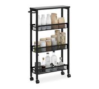 Carro para nichos Relaxdays, 77 x 13 x 45,5 cm, estantería Estrecha para baño y Cocina, 4 Niveles, con Ruedas, Negra