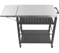 Carro para parrilla - Mesa de trabajo - 4 niveles - Encimera de acero inoxidable - Estante lateral plegable - 4 ruedas (2 con freno) - 90,7 kg por nivel - Color
