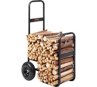 Carro para transportar leña, con una capacidad de carga de 113,4 kg. Estante para leña, apto para uso en interiores y exteriores, con ruedas de goma neumáticas. Carro de acero resistente para transpor