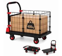 Carro Plataforma Plegable, Jaula Metálica, Soporta 400 kg, 6 Ruedas 360°