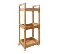 Carro Relaxdays, 3 estantes, bambú, 80 x 30 x 20 cm, baño y Cocina, Carro Estrecho, Natural