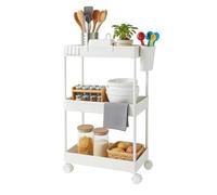 Carro Relaxdays, 3 Niveles, Carro de Servicio, Cocina, baño y Oficina, estantería móvil, HBT: 62,5 x 40 x 22 cm, Blanco