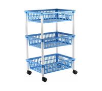 Carro verdulero Modelo PLFT azul con ruedas 3 cestas 62 x 40 x 29 cm . Carrito portaobjetos estantes multiusos para organizar los espacios domésticos, ideal para baño, cocina, sala y garaje