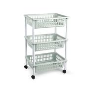 Carro verdulero modelo PLFT con ruedas 3 cestas 40x61x30cm, Cesta verdulero de con 3 cestas, Carrito portaobjetos estantes multiusos para organizar los espacios domésticos, organizador de cocina y