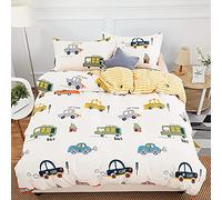 Cars - Juego de Funda de edredón para niños, tamaño matrimonial, 3 Piezas, 100% algodón, Juego de Ropa de Cama para niños y niñas, Juego de Funda de edredón Reversible a Rayas Amarillas (1 Funda de