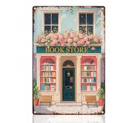 Cartel De Chapa Librería Flor Rosa Libros De Flores Placa Metálica Impermeable Letrero De Metal Vintage Cartel De Metal para Jardín Pared Restaurante 20X30Cm