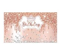 Cartel de feliz cumpleaños, telón de fondo de fiesta de oro rosa, decoración de fondo de fiesta, póster de fotografía para niños, niñas, mujeres, suministros de cumpleaños, 110 x 180 cm