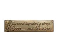 Cartel de metal vintage con texto en inglés "The Secret Ingredient Is Always Love And Butter" para decoración de pared interior y exterior, póster de metal retro de 10,2 x 40,6 cm