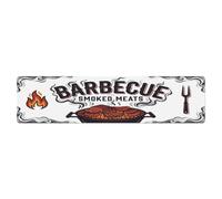 Cartel de metal vintage para barbacoa con carnes ahumadas y costillas | Decoración de pared para cafetería, club, jardín, póster de metal de 16 x 4 pulgadas