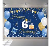 Cartel de tela de telón de fondo de feliz sexto cumpleaños para niño / niña feliz de 6 años, fondo de fotografía azul suministros de fiesta de sexto cumpleaños, 150 cm x 90 cm
