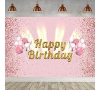 Cartel Decorativo de Cumpleaños para Niñas/Mujeres - Fondo de Feliz Celebración, Decoración de Mesa/Pared/Jardín, Color Oro Rosa