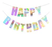 Cartel holográfico arcoíris para cumpleaños con texto en inglés "Happy Birthday", metálico, brillante, colorido para decoración de guardería, 13 unidades