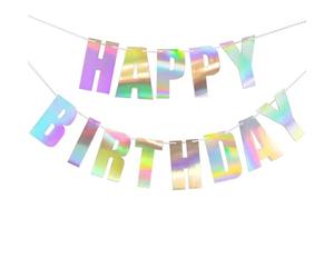 Cartel holográfico arcoíris para cumpleaños con texto en inglés "Happy Birthday", metálico, brillante, colorido para decoración de guardería, 13 unidades