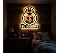 Cartel luminoso Madrid regalos con escudo de fútbol real personalizado - Iluminado en luz de led neón listo para colgar en la pared