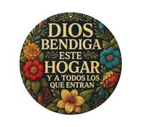 Cartel redondo de metal con texto en inglés "God Bless This Home" (Dios bendiga este hogar) con oración española y oración española, cartel de metal, 20,3 x 2