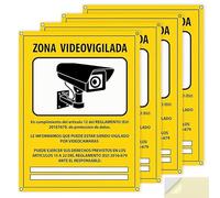 Carteles Cámara de Vigilancia PACK 4 - Zona Videovigilada Homologados RGPD - PVC 20x15 cm - Placas Seguridad Interior Exterior Autoadhesivas