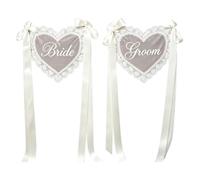 Carteles para Sillas de Novios 2 Piezas Corazón Encaje Transparente Con 3 | Decoraciones Para Silla En Boda Para Recepción De Bodas, Ceremonia, Iglesia, Salón De Banquetes, Entrada, J