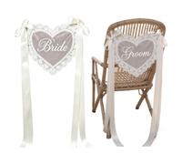 Carteles para Sillas de Novios 2 Piezas Corazón Encaje Transparente Con | Elegante Decoración De Silla Para Bodas Para Ceremonia, Despedida De Soltera, Iglesia, Banquete, Mesa Recep