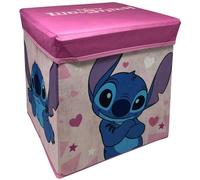 CARTOON Puf contenedor plegable Stitch Disney 30 cm para habitación de bebé, asiento de almacenamiento de tela rígida, ideal para juegos, libros y ropa